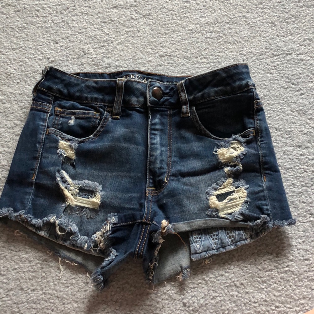 American Eagle Dark Wash High Waisted Denim Shorts